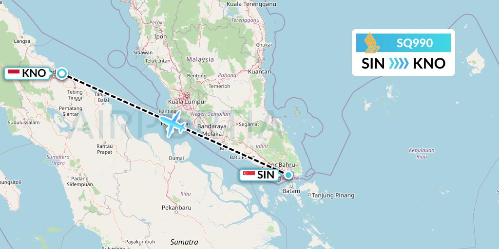 SQ990 Singapore Airlines Flight Map: Singapore to Medan