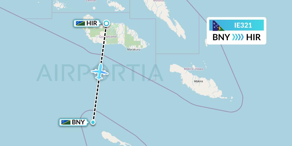 IE321 Solomon Airlines Flight Map: Anua to Honiara