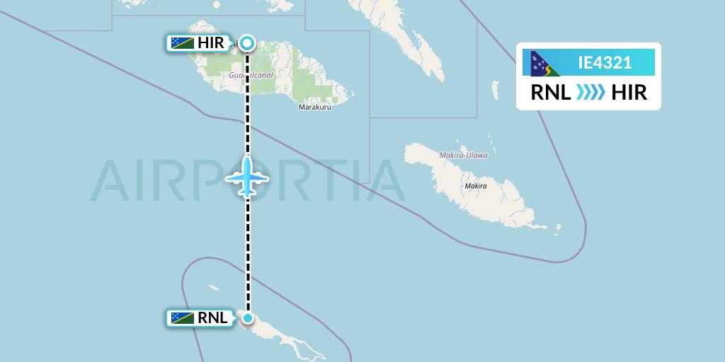 IE4321 Solomon Airlines Flight Map: Rennell Island to Honiara