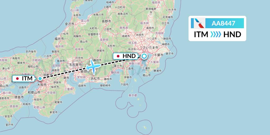 AA8447 American Airlines Flight Map: Osaka to Tokyo