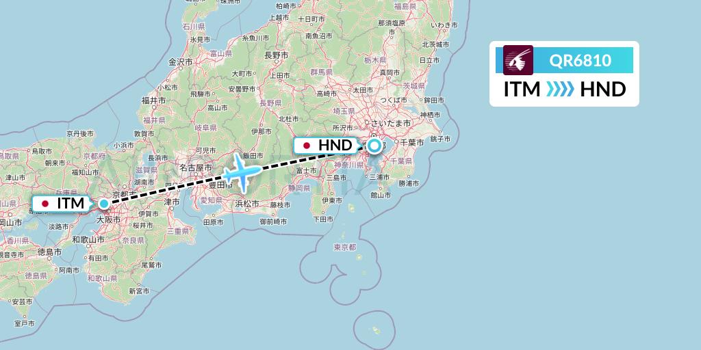 QR6810 Qatar Airways Flight Map: Osaka to Tokyo