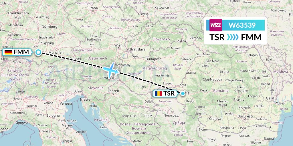 W63539 Wizz Air Flight Map: Timisoara to Memmingen