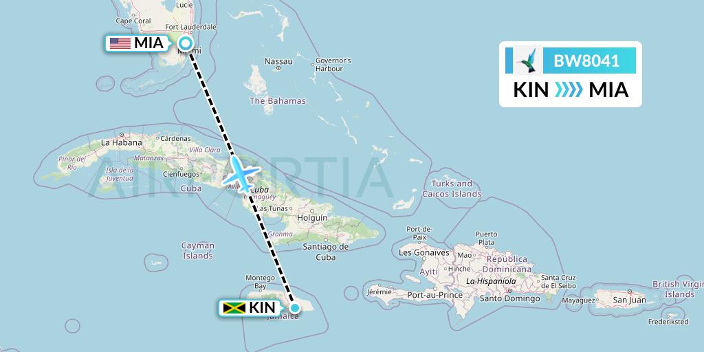 BW8041 Caribbean Airlines Flight Map: Kingston to Miami