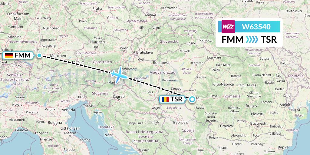 W63540 Wizz Air Flight Map: Memmingen to Timisoara