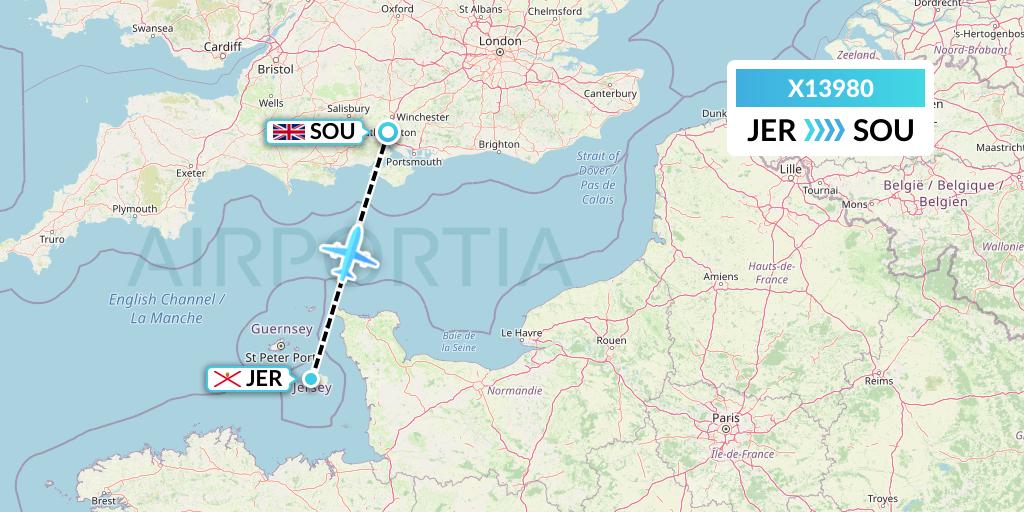 X13980 Nik Airways Flight Map: Jersey to Southampton
