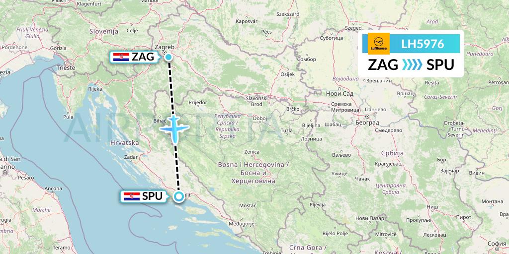 LH5976 Lufthansa Flight Map: Zagreb to Split