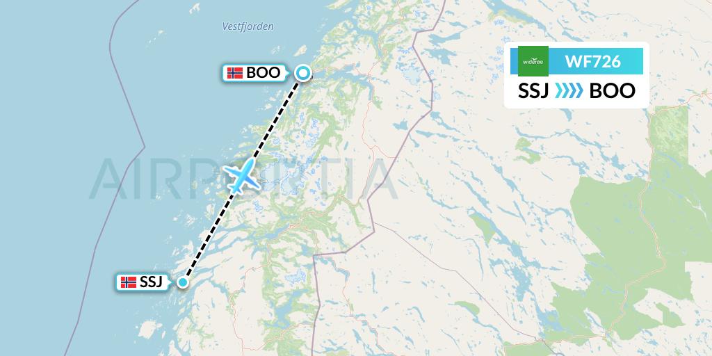 WF726 Wideroe Flight Map: Sandnessjoen to Bodo