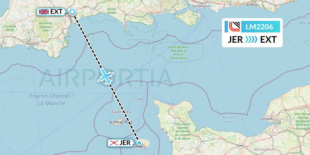 LM2206 Loganair Flight Map: Jersey to Exeter