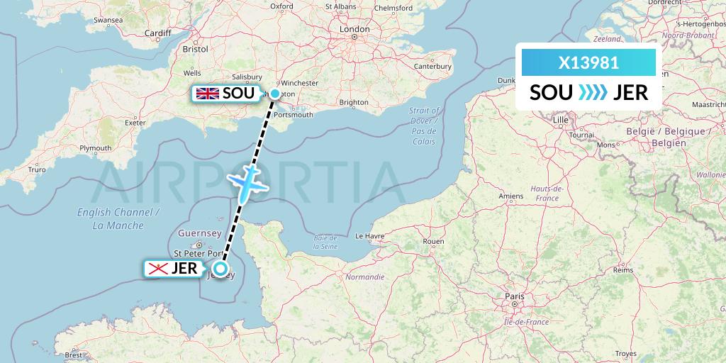 X13981 Nik Airways Flight Map: Southampton to Jersey