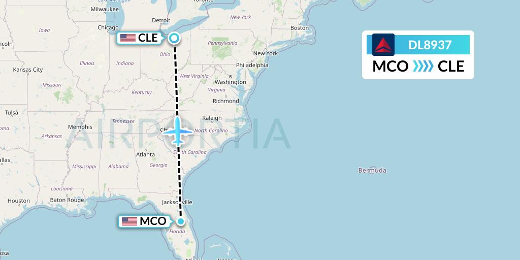 DL8937 Delta Air Lines Flight Map: Orlando to Cleveland