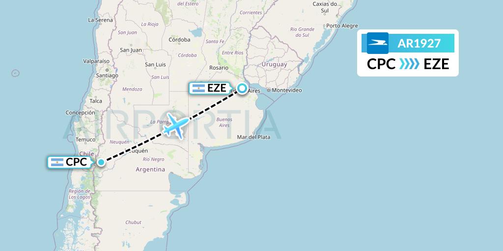 AR1927 Aerolineas Argentinas Flight Map: San Martin de los Andes to Buenos Aires