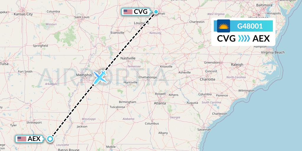 G48001 Allegiant Air Flight Map: Cincinnati to Alexandria