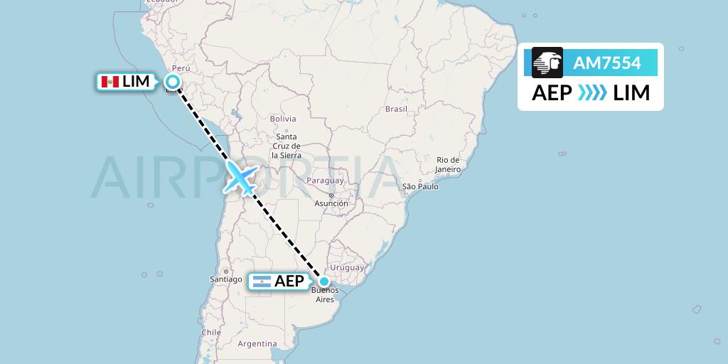 AM7554 Aeromexico Flight Map: Buenos Aires to Lima