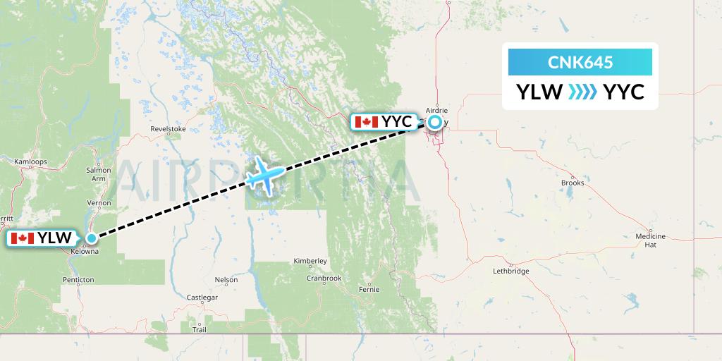 CNK645 Sunwest Aviation Flight Map: Kelowna to Calgary
