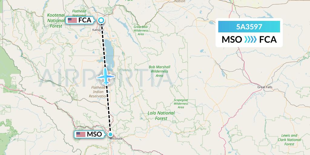 5A3597 Alpine Air Express Flight Map: Missoula to Kalispell