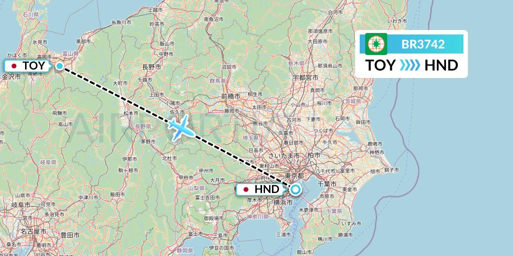 BR3742 EVA Air Flight Map: Toyama to Tokyo