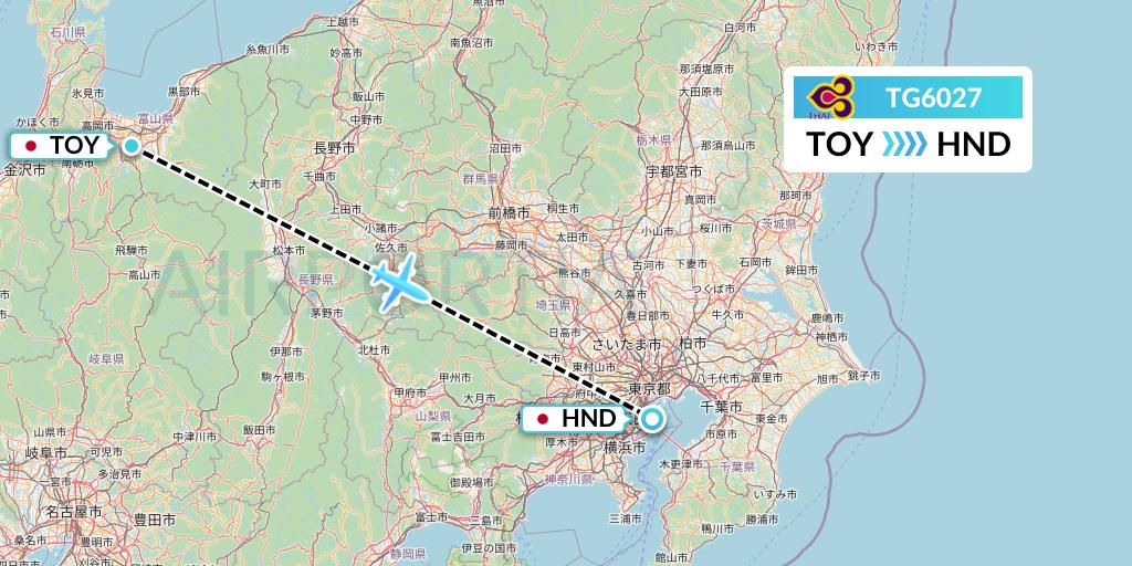 TG6027 Thai Airways Flight Map: Toyama to Tokyo