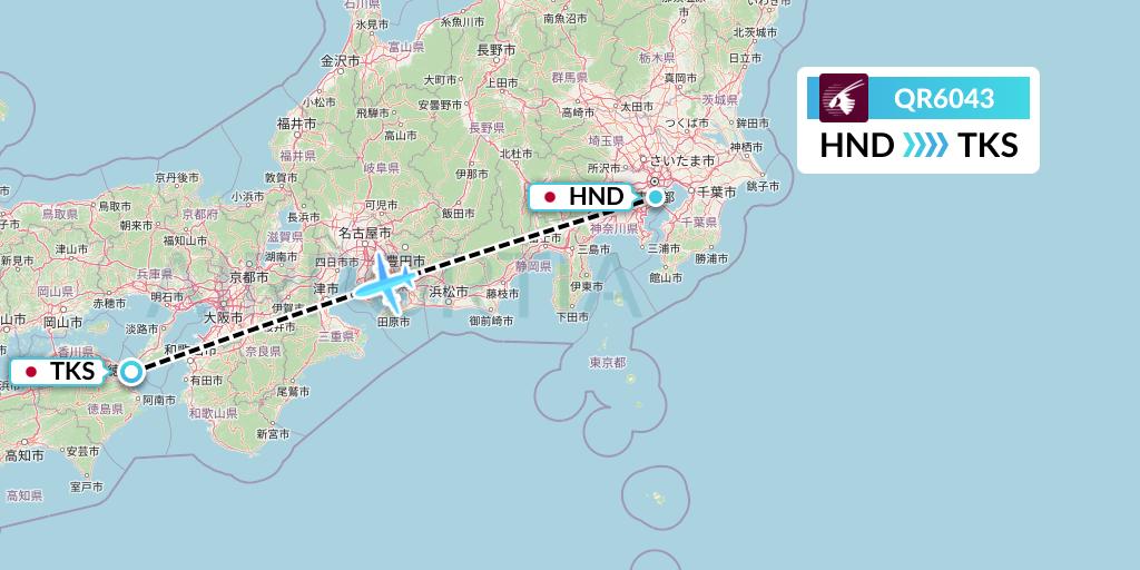 QR6043 Qatar Airways Flight Map: Tokyo to Tokushima