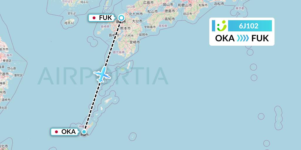 6J102 Solaseed Air Flight Map: Naha to Fukuoka