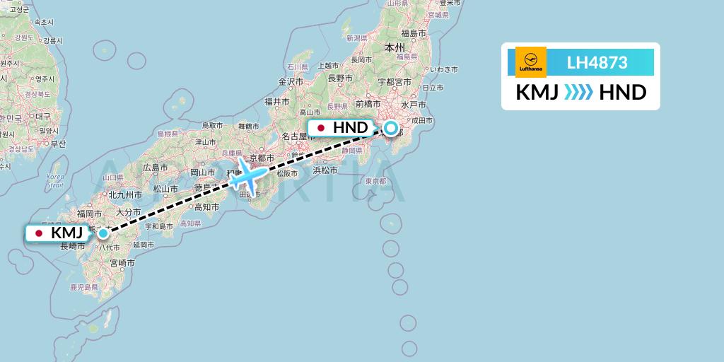 LH4873 Lufthansa Flight Map: Kumamoto to Tokyo