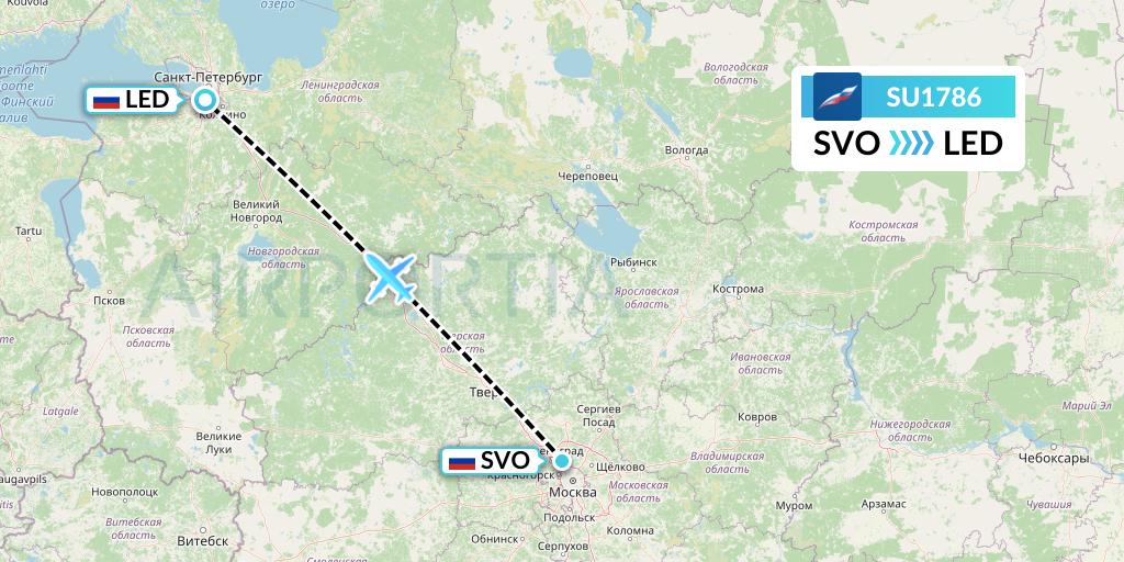 SU1786 Aeroflot Flight Map: Moscow to St. Petersburg