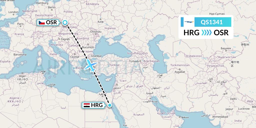 QS1341 Smartwings Flight Map: Hurghada to Ostrava