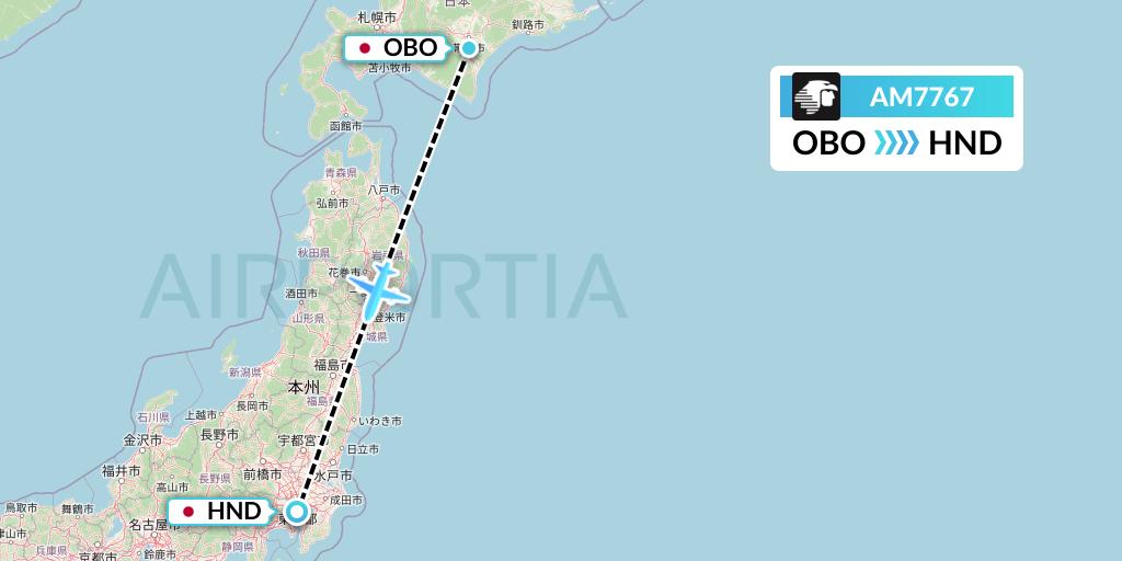 AM7767 Aeromexico Flight Map: Obihiro to Tokyo