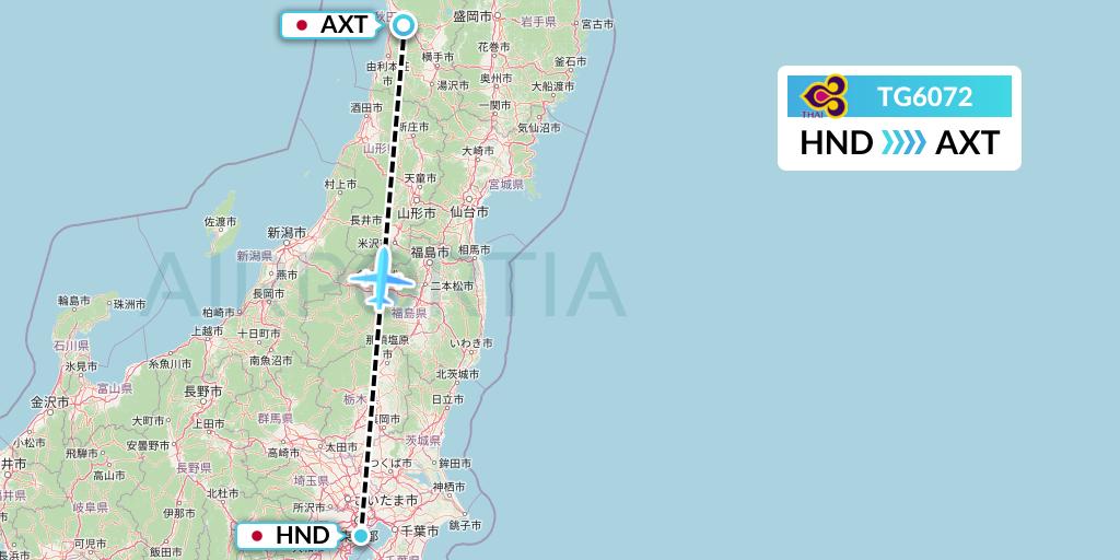 TG6072 Thai Airways Flight Map: Tokyo to Akita