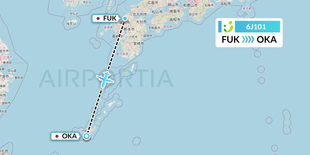 6J101 Solaseed Air Flight Map: Fukuoka to Naha