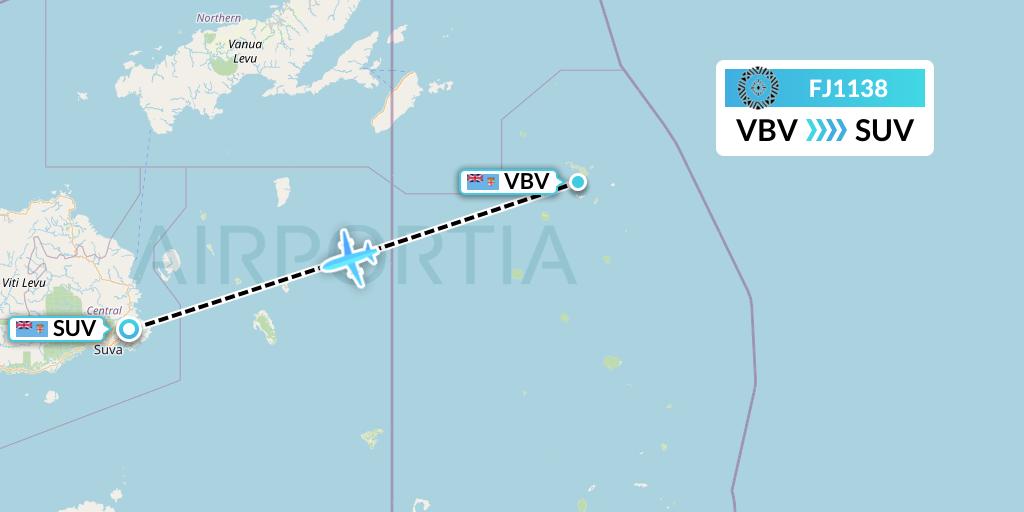 FJ1138 Fiji Airways Flight Map: Vanua Balavu to Suva