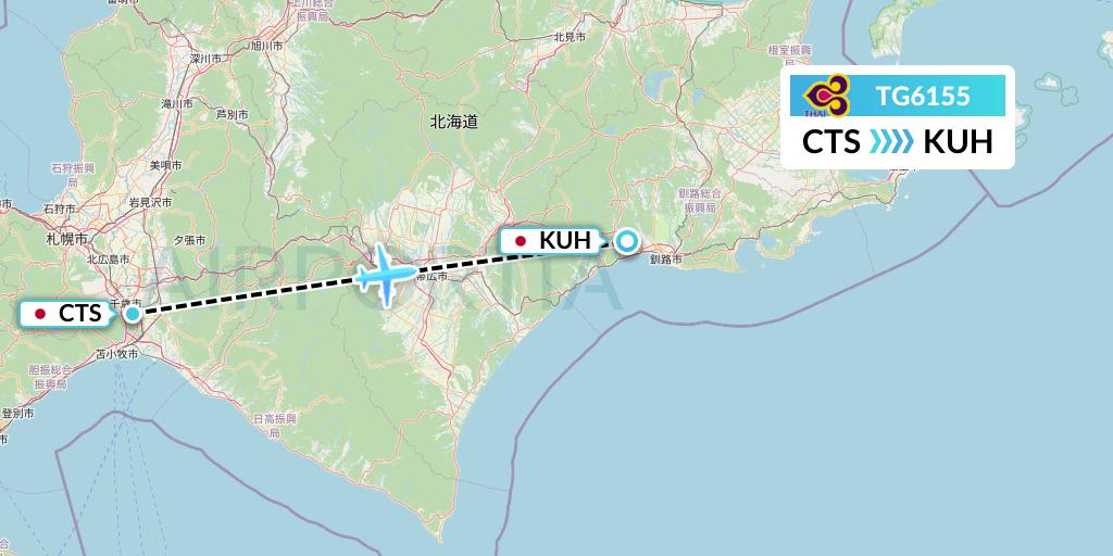 TG6155 Thai Airways Flight Map: Sapporo to Kushiro