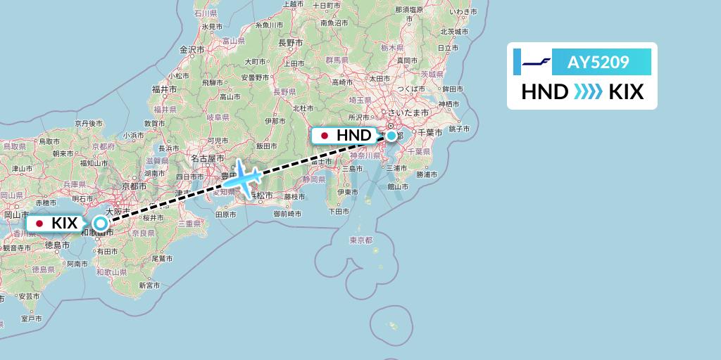 AY5209 Finnair Flight Map: Tokyo to Osaka