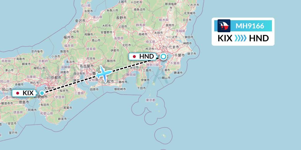 MH9166 Malaysia Airlines Flight Map: Osaka to Tokyo