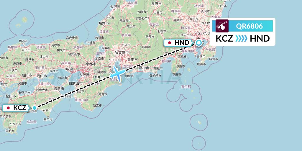 QR6806 Qatar Airways Flight Map: Nankoku to Tokyo