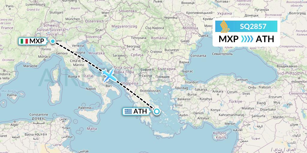 SQ2857 Singapore Airlines Flight Map: Milan to Athens
