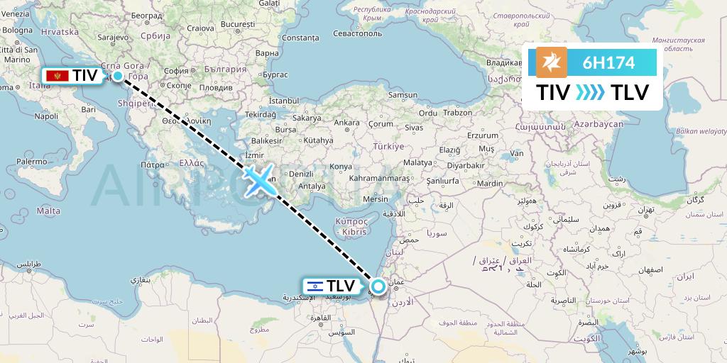 6H174 Israir Airlines Flight Map: Tivat to Tel Aviv