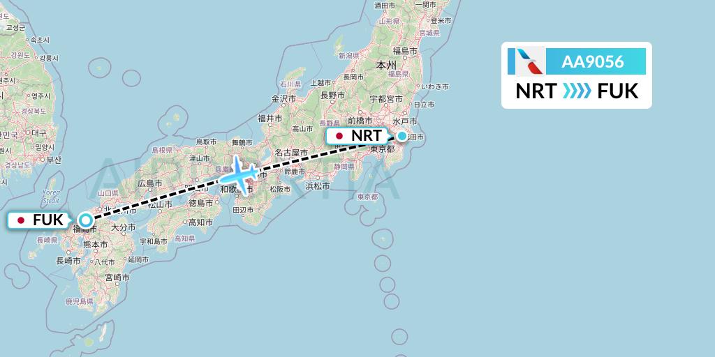 AA9056 American Airlines Flight Map: Tokyo to Fukuoka