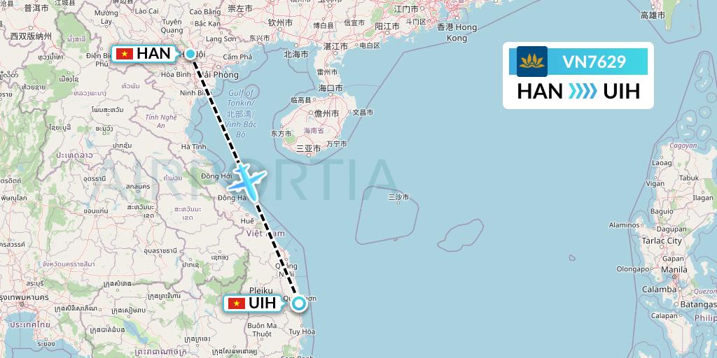 VN7629 Vietnam Airlines Flight Map: Hanoi to Qui Nhon