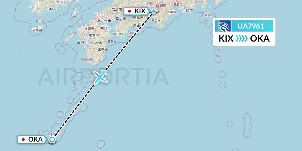 UA7961 United Airlines Flight Map: Osaka to Naha
