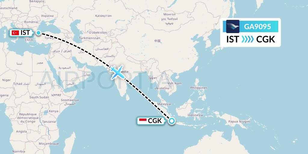GA9095 Garuda Indonesia Flight Map: Istanbul to Jakarta