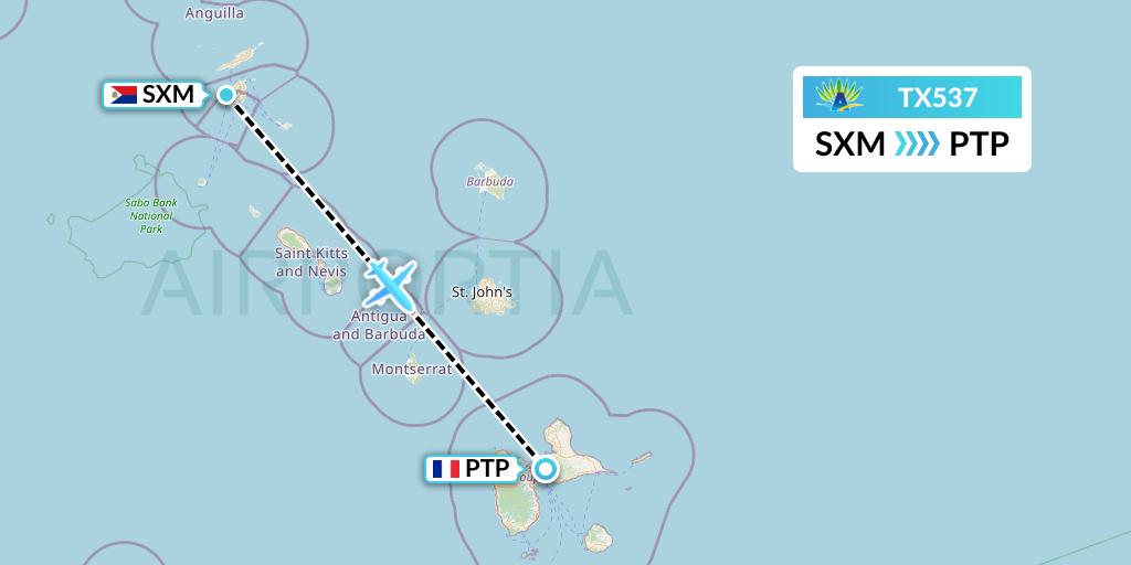 TX537 Air Caraibes Flight Map: Sint Maarten to Pointe-a-Pitre