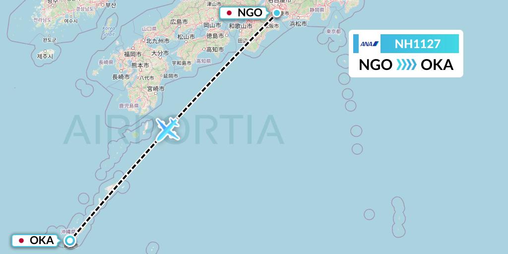 NH1127 All Nippon Airways Flight Map: Nagoya to Naha