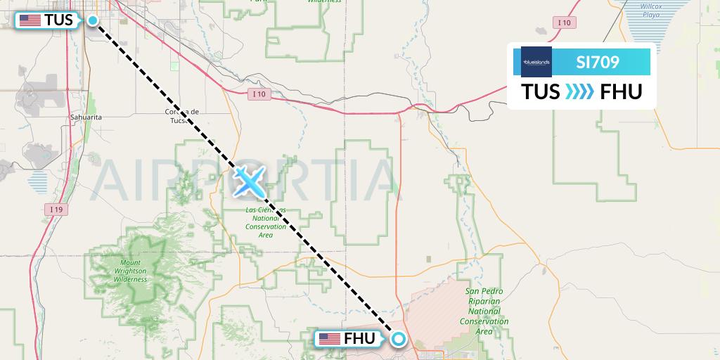 SI709 Blue Islands Flight Map: Tucson to Fort Huachuca Sierra Vista