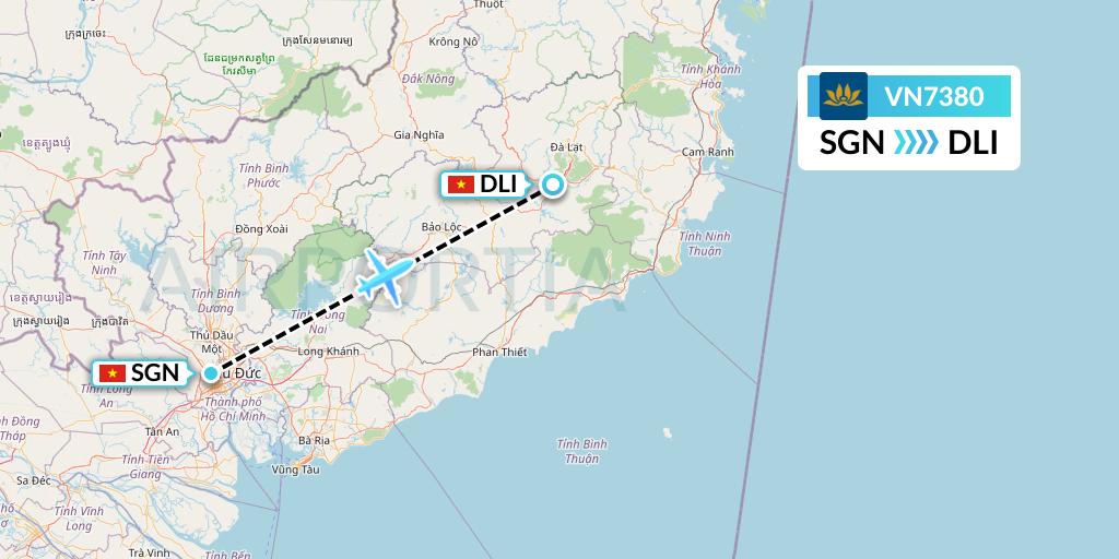 VN7380 Vietnam Airlines Flight Map: Ho Chi Minh City to Da Lat
