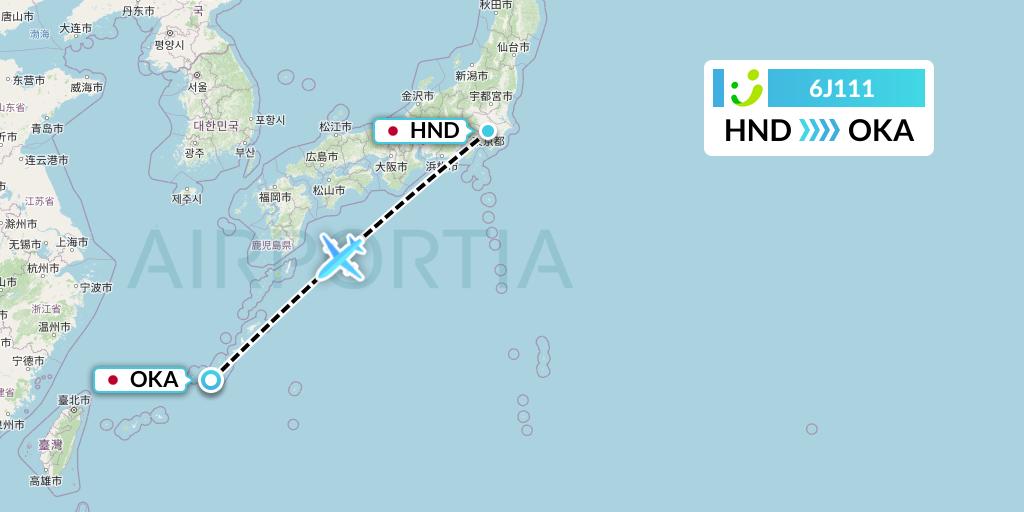 6J111 Solaseed Air Flight Map: Tokyo to Naha