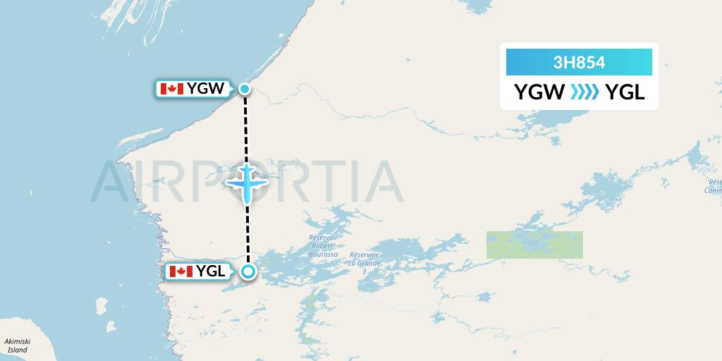 3H854 Air Inuit Flight Map: Kuujjuarapik to La Grande Riviere