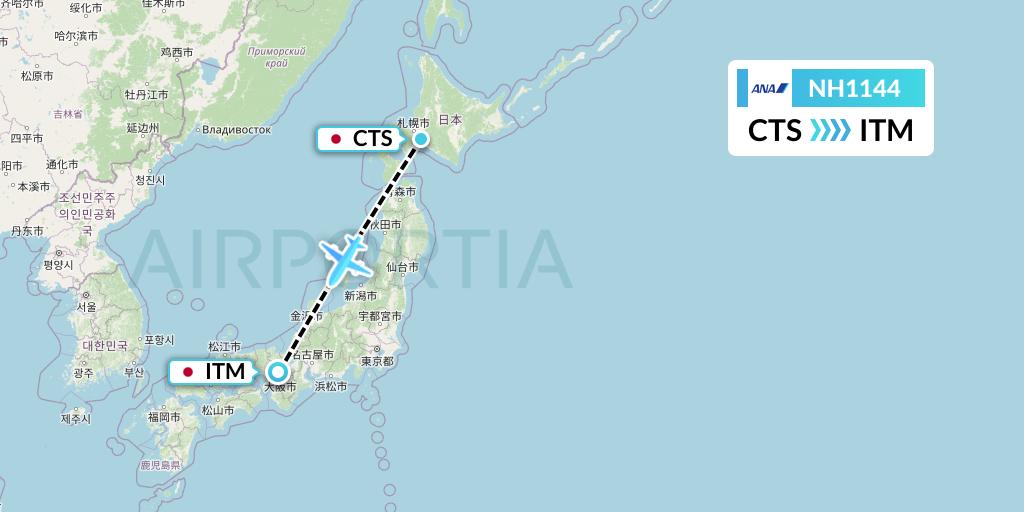 NH1144 All Nippon Airways Flight Map: Sapporo to Osaka