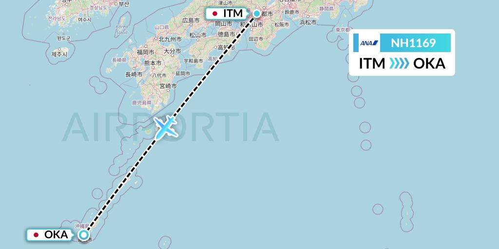 NH1169 All Nippon Airways Flight Map: Osaka to Naha