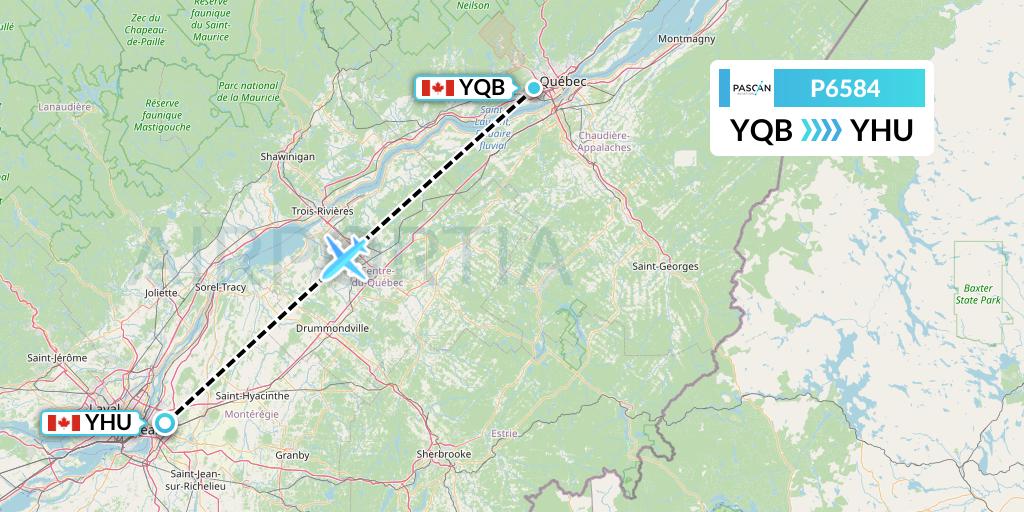 P6584 Pascan Aviation Flight Map: Quebec to Montreal