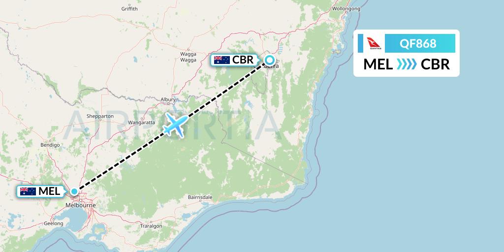 QF868 Qantas Flight Map: Melbourne to Canberra